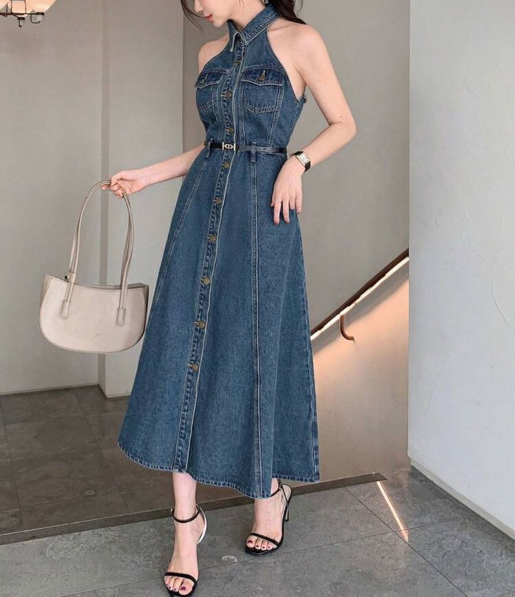 데님 홀터넥 원피스 S사이즈 이미지