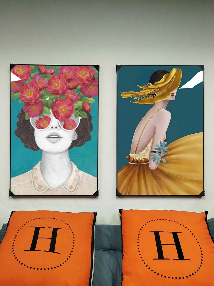그림 액자 팝아트 인테리어소품 여자 꽃그림 인물액자 모던 거실 벽걸이 대형 장식용 감각적인 포인트 아트포스터 새상품 이미지