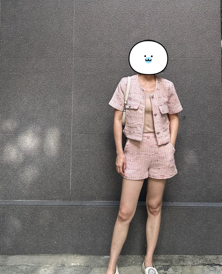샤 트위드 자켓 반바지세트 핑크 이미지