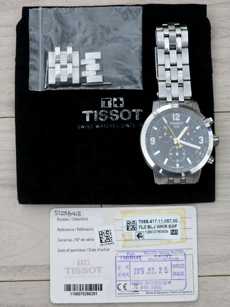 티쏘 (TISSOT) PRC200 쿼츠 크로노그래프 검판메탈 시계 (보증서) 이미지