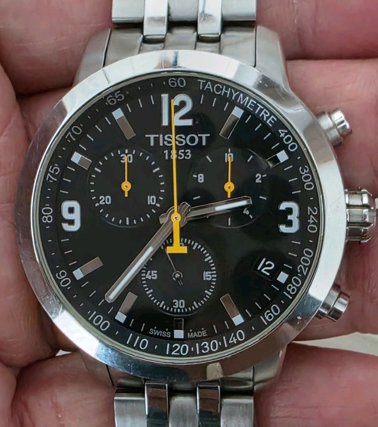 티쏘 (TISSOT) PRC200 쿼츠 크로노그래프 검판메탈 시계 (보증서) 이미지