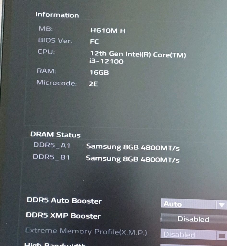 인텔 i3-12100 cpu 기가바이트 h610m d5 보드 이미지