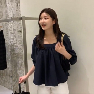 (새상품) 시에 SIE 러플 블라우스 네이비 이미지
