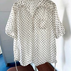 일본브랜드 도트 반팔 블라우스 M 55-66 이미지