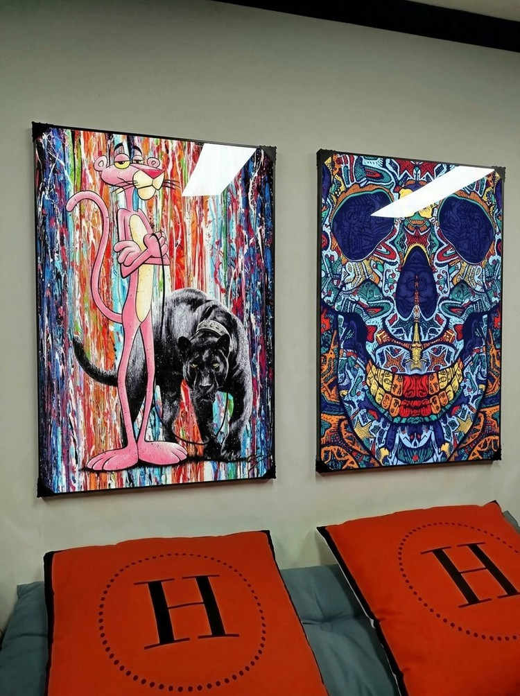 그림 액자 팝아트 인테리어소품 핑크팬더그림 흑표범액자 해골그림 해골액자 대형 거실 꾸미기 벽걸이 장식용 디자인 소품 이미지