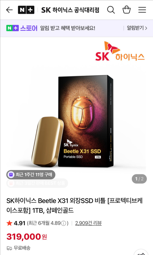 SK하이닉스 Beetle X31 외장SSD (1TB) 이미지