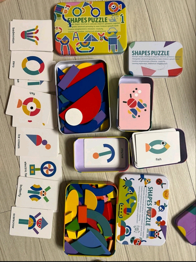 가베 퍼즐 창의 교구 도형 교구 창의력 Shapes Puzzle 3종세트 / 사고력 우드 도형 만들기 칠교 이미지