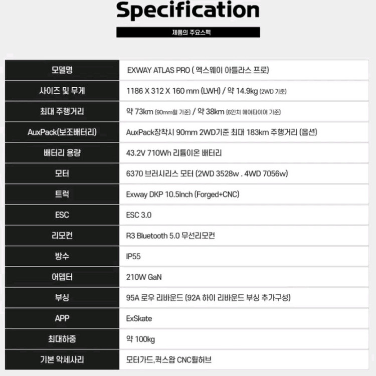 엑스웨이 아틀라스 프로 2WD 기어드라이브 전동스케이트보드 이미지