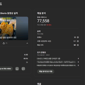 유튜브 쿠팡채널 구독자 77,558명 국내 알고리즘 이미지