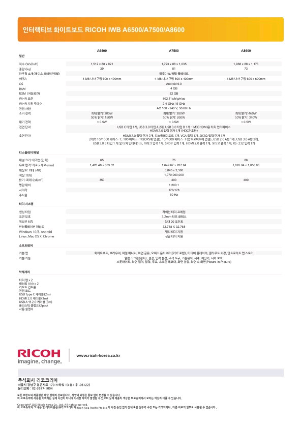 리코 A8600 인터랙티브 화이트보드 전자칠판 이미지