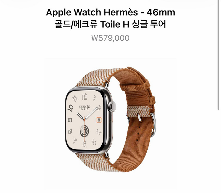 애플워치 에르메스 46mm 골드/에크류 Toile H 싱글 투어 미개봉 이미지