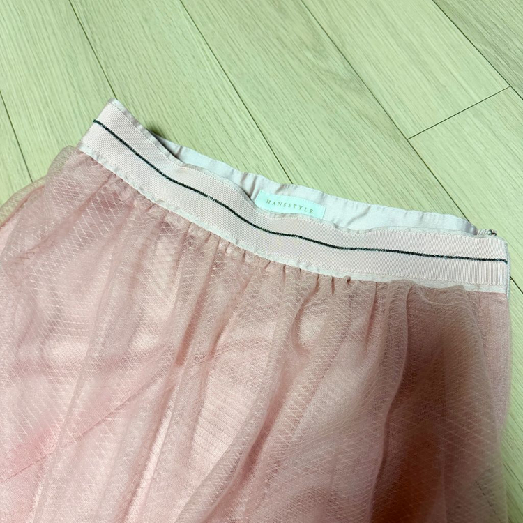 한스스타일 핑크 메쉬 샤 스커트 롱 캉캉치마 파티룩 연말룩 셀프웨딩 돌잔치 웨딩촬영 이미지