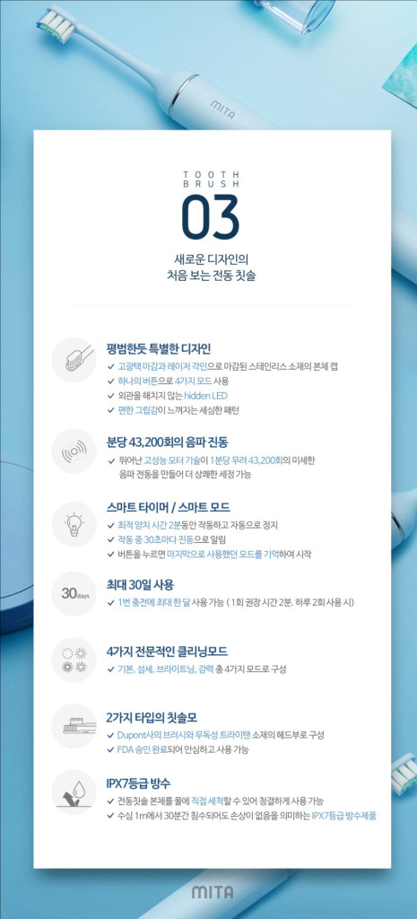 미타 음파 전동칫솔 3개(리필모 12개 포함) 이미지