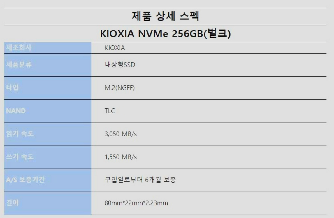 SSD256 [KBG40ZNV NVMe 256GB] + 외장케이스 팝니다. 이미지