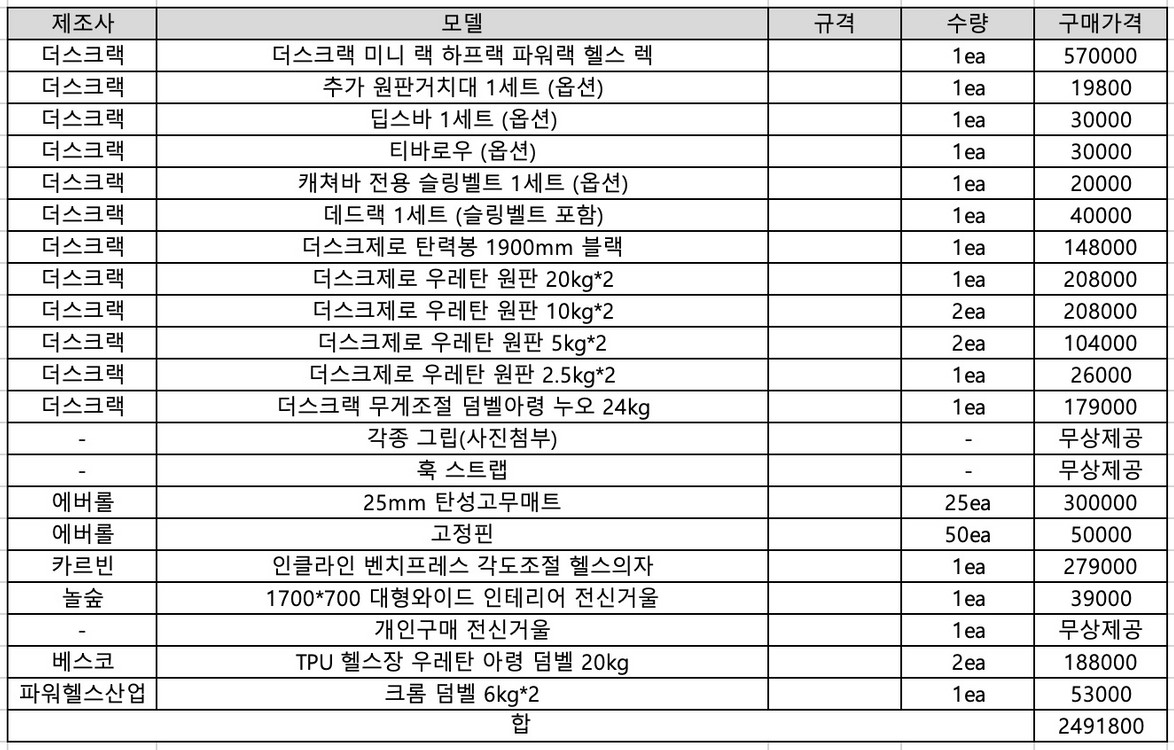 더스크랙 홈짐 풀세트 이미지
