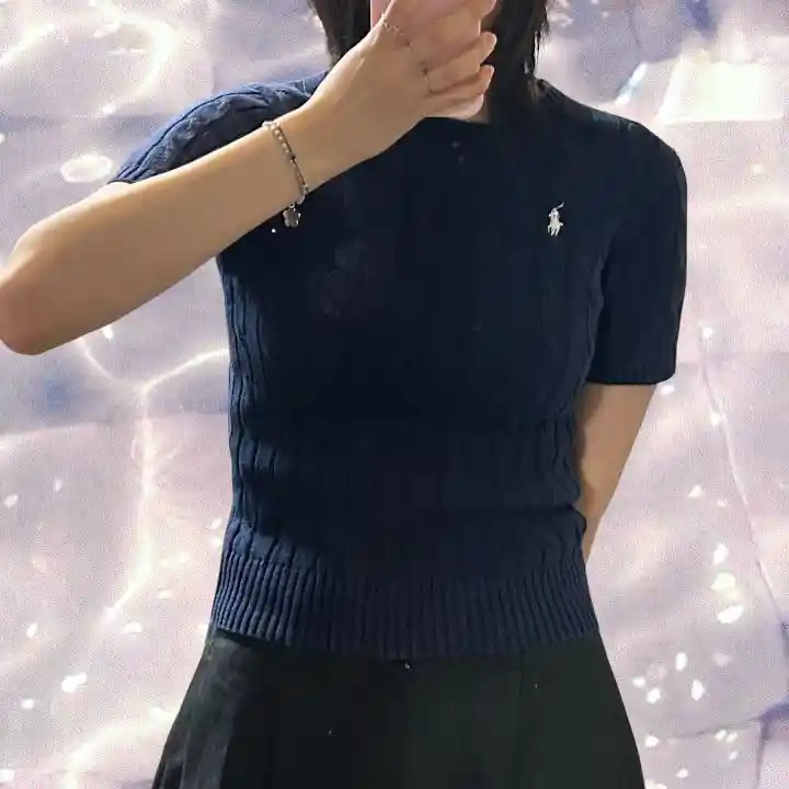 폴로 랄프로렌 꽈배기 반팔 니트 네이비 XS 이미지