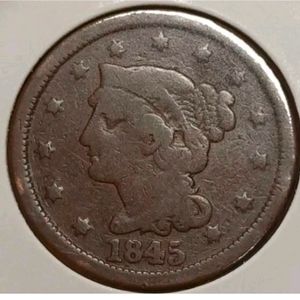희귀 미국 1845년 라지 1센트.외국주화.주화 화폐 동전 이미지