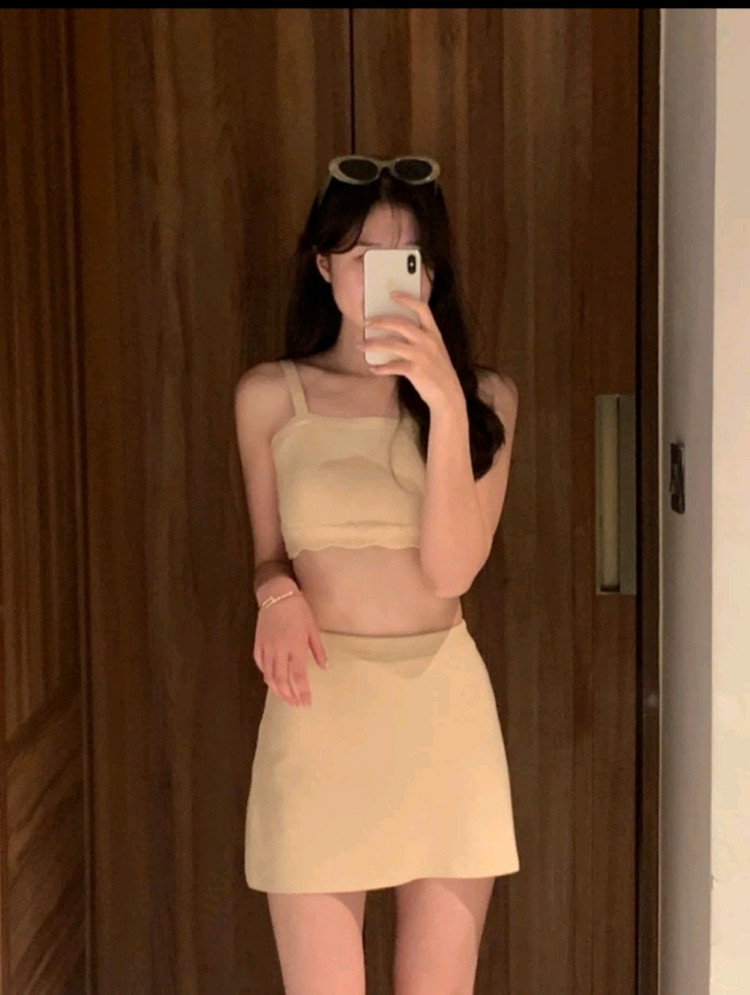 웨어웨더 수영복 베이지 비키니 스커트 세트 이미지