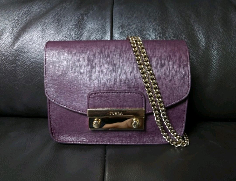 FURLA Julia 체인 퍼플 사피아노 레더 미니 크로스바디 백/숄더백 이미지