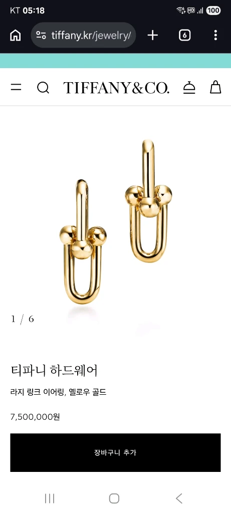 정품 티파니앤코 18K 골드 명품 귀걸이 (거의새것) 이미지