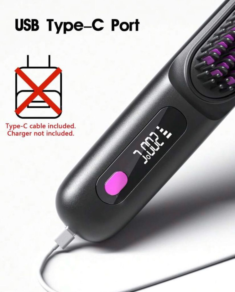 새제품) 블랙 무선 헤어 스트레이트너 브러쉬 이미지