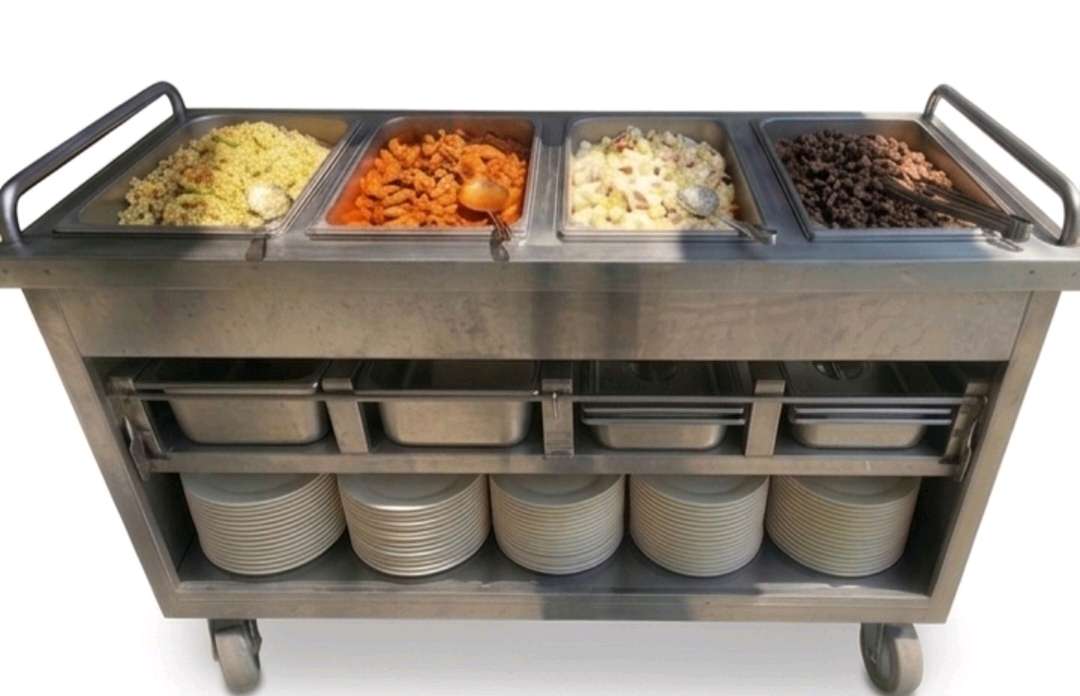 스텐 이동식 식당 뷔페 배식대 밧드 선반 다용도 작업대 카트 바트 자율배식대 구내식당 관공서 함바식당 이미지