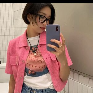 올리브데올리브 크롭 싱글 트위드 자켓 핑크/M 이미지