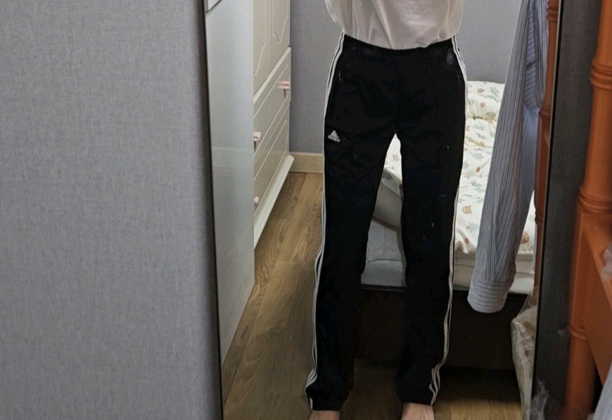 여성 아디다스 삼선 트레이닝 바지 블랙 조거 팬츠 슬림핏 이미지