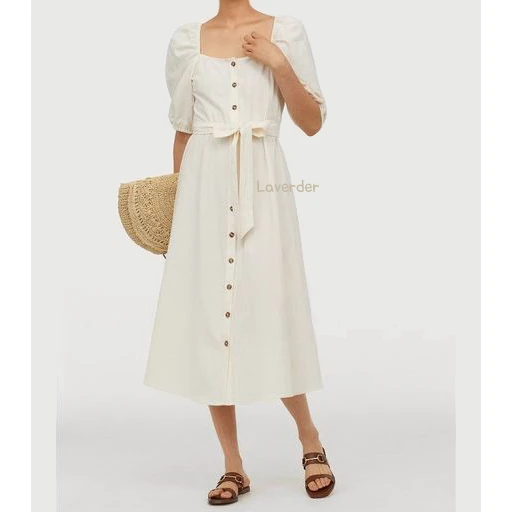 H&M 코튼퍼프에스닉 미디 롱원피스 34사이즈(S) 이미지