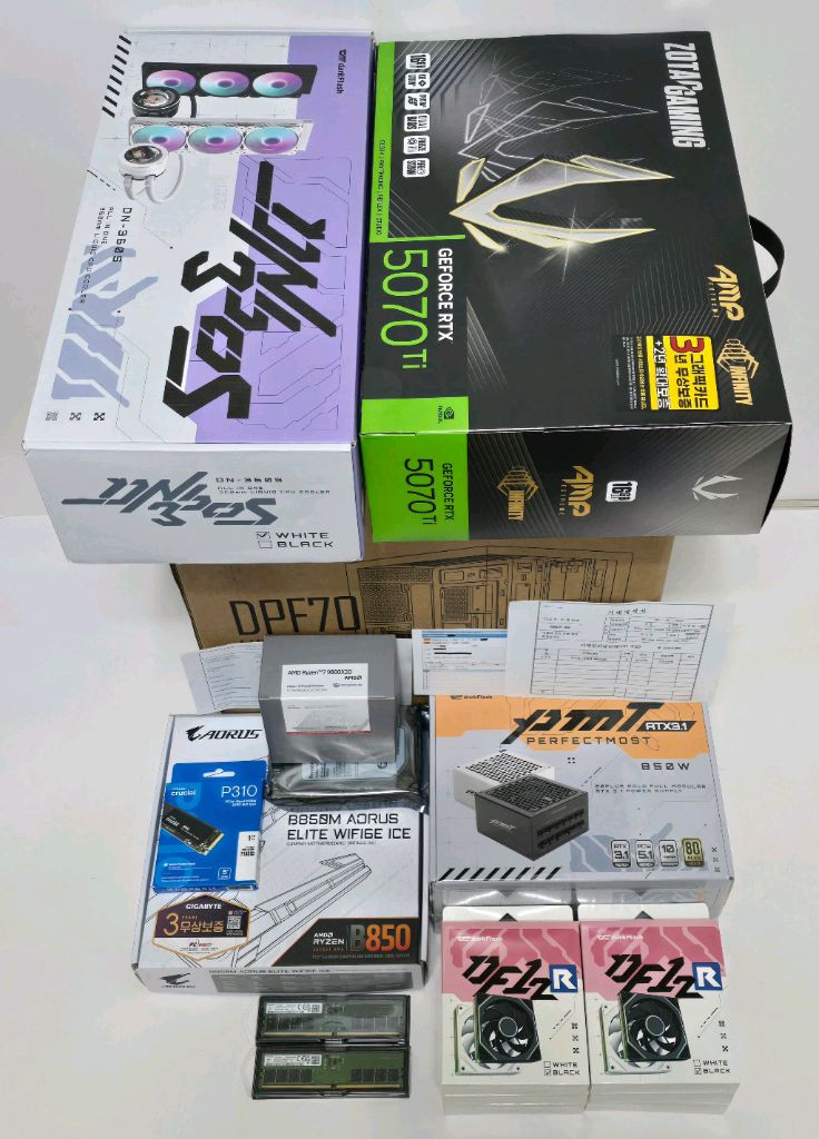 (새제품 수랭 화이트)9800X3D, RTX5070Ti, 32GB, 수랭쿨러, 850W GOLD,방송게이밍컴퓨터본체 이미지