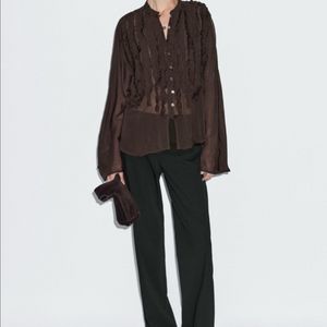 Massimo Dutti 브라운 쉬폰 프릴 블라우스 이미지
