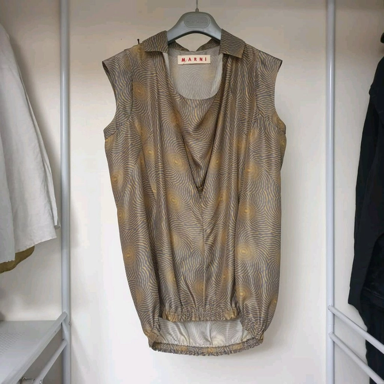 명품 MARNI 마르니 실크 추상써클패턴 카울넥 드레이프 블라우스 이미지