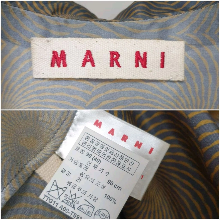 명품 MARNI 마르니 실크 추상써클패턴 카울넥 드레이프 블라우스 이미지