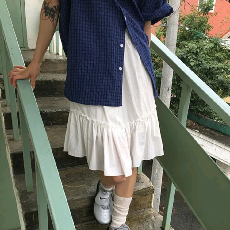 새상품급)데일리쥬 사르디 셔링 프릴미디스커트 화이트 이미지