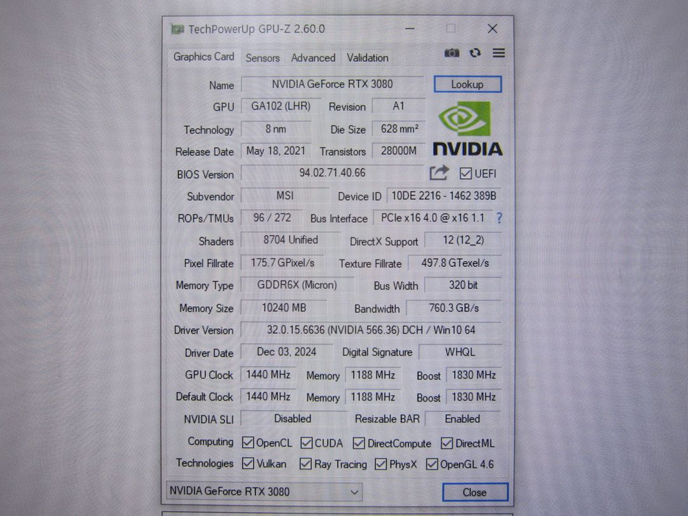 MSI RTX 3080 게이밍 Z 트리오 D6X 10GB 트라이프로져2 LHR 이미지