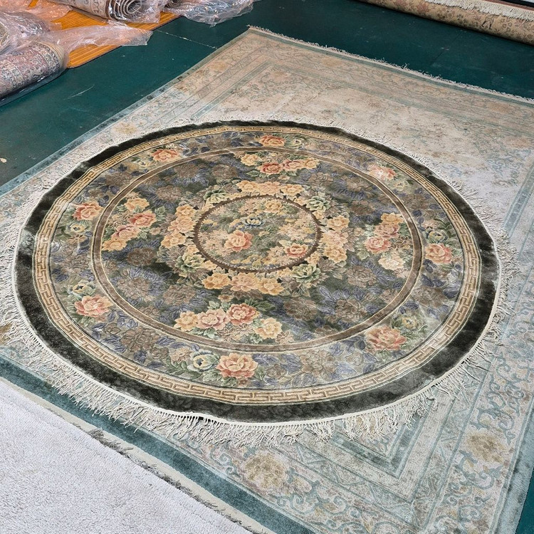 티베트 대형 핸드메이드 원형 실크카페트 - TI176 - 지름2150mm 이미지