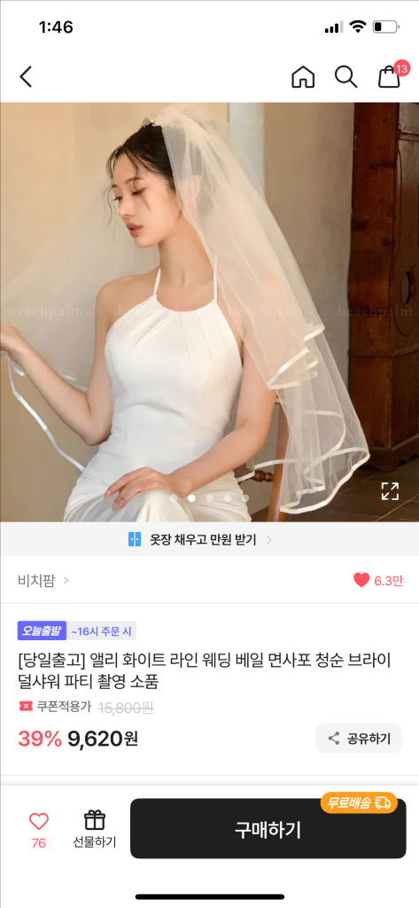 셀프웨딩 스냅촬영용 드레스+베일 이미지