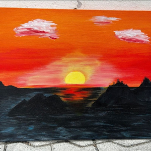 중형 유화 일출 일몰 바다 풍경 그림 캔버스 벽걸이 인테리어 액자 팝니다 이미지