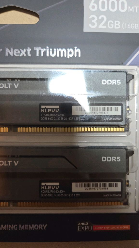 에센코어 클레브 BOLT V 서린 DDR5 6000 CL30 16GBx2 32GB 램 이미지