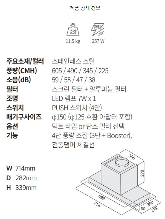 하츠 엘리카 히든 Hidden (ver.2) 매립형 이태리수입후드(미개봉,새상품) 이미지