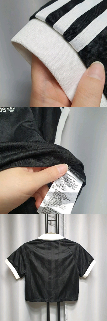 아디다스 풋볼 크롭 탑 블랙 반팔 카라 티셔츠 M 이미지
