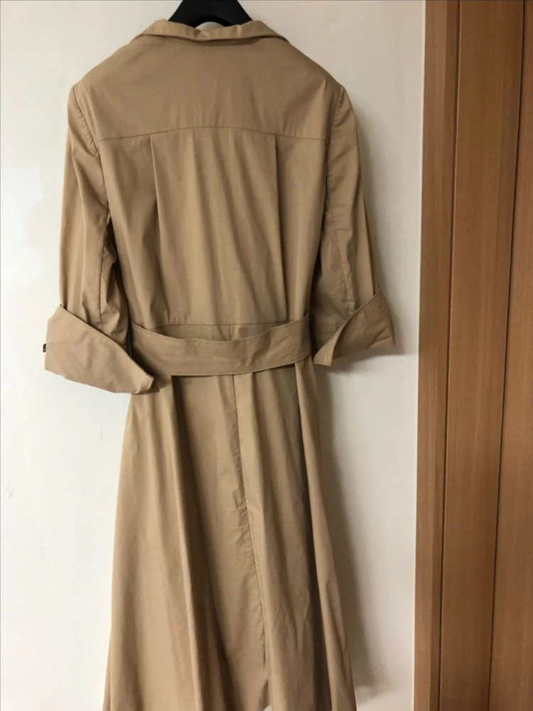 지고트 60만원대 트렌치형 셔츠 오픈카라 미디 원피스 결혼식 하객룩 베이지 햅번 플레어 이미지