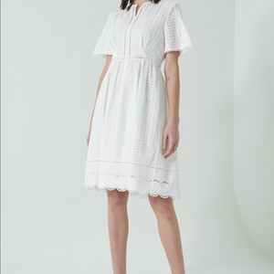 한섬 클럽모나코 CLUB MONACO 펀칭 자수 레이스 원피스 화이트 흰색 반팔 여름 셀프웨딩 브라이덜샤워 이미지