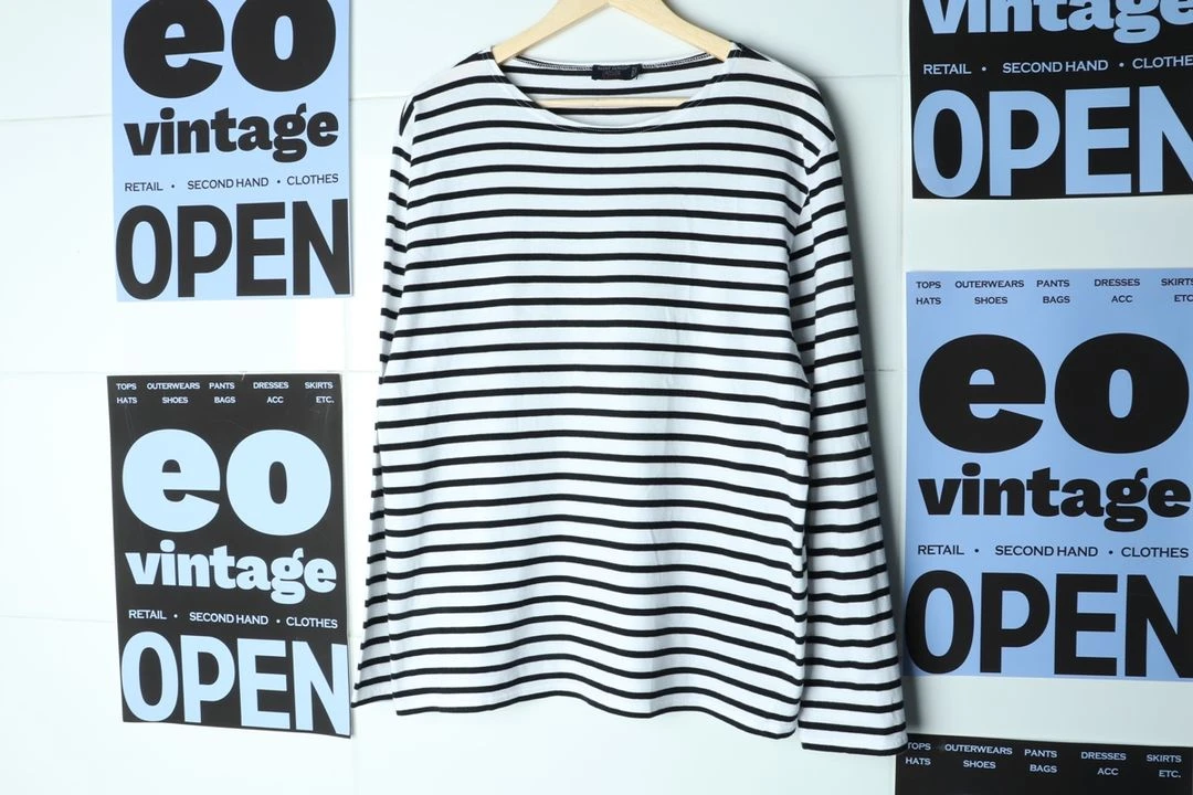 (L-XL) 세인트제임스 긴팔티셔츠 단가라 흰검 유행 이미지
