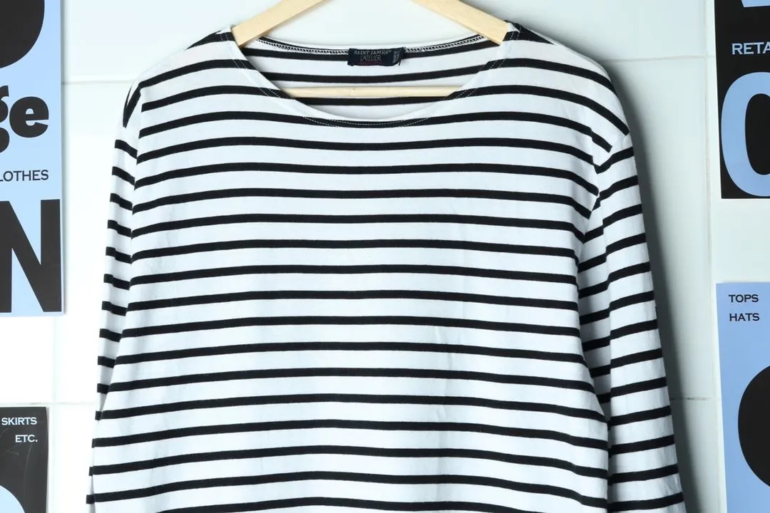 (L-XL) 세인트제임스 긴팔티셔츠 단가라 흰검 유행 이미지