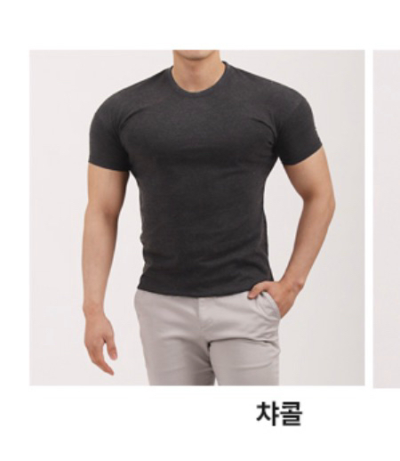 맥커스 프리미엄 머슬핏 티셔츠 블랙 차콜 색상 이미지