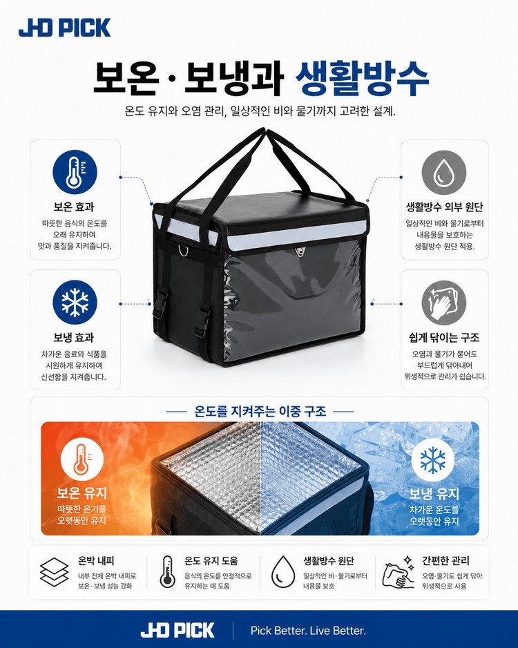 JHD PICK 보온보냉 배달가방 62L 자전거 도보 생활방수 이미지