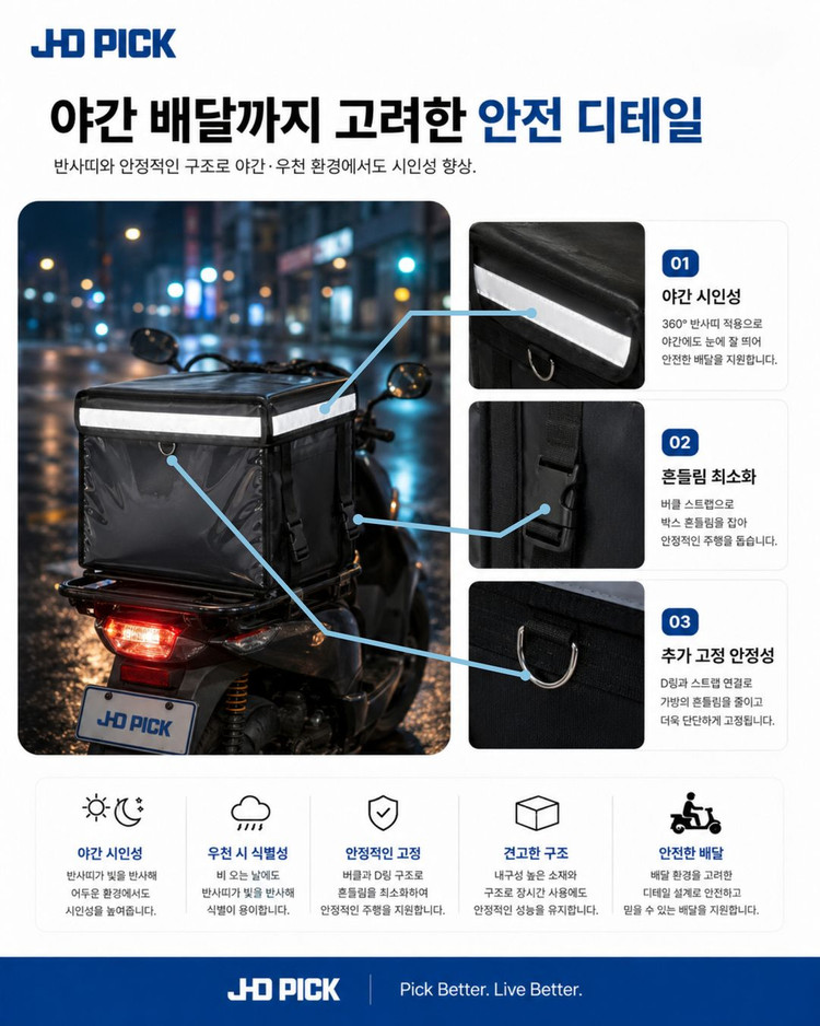 JHD PICK 보온보냉 배달가방 62L 자전거 도보 생활방수 이미지