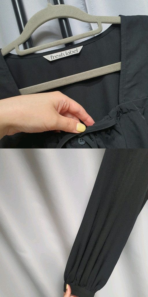 fresh label 프레시라벨 스퀘어넥 리본 셔링 블라우스 이미지