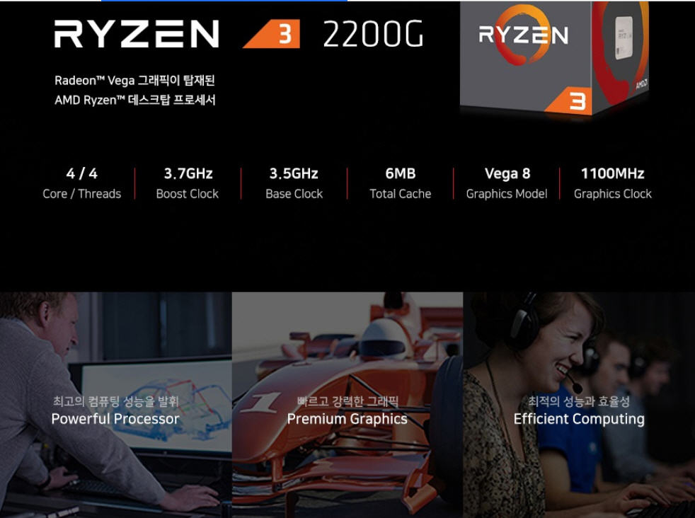 GA-A320M-S2H Gigabyte보드+RYZEN3 2200G(3.5GHz,4코어,4스레드,레이븐릿지)CPU 이미지